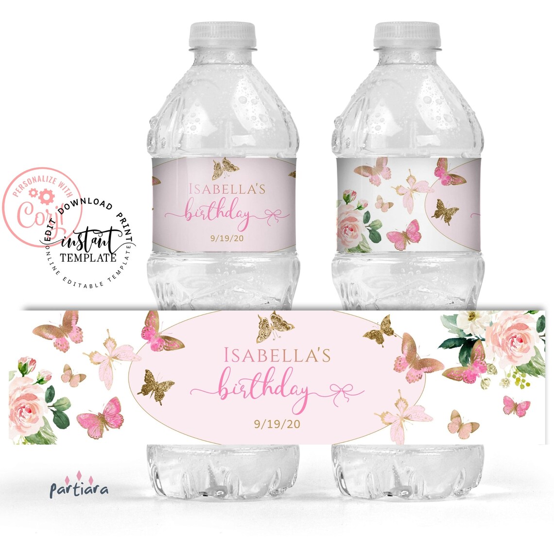 Editable Butterfly Water Bottle Labels Girls Birthday Party Etsy