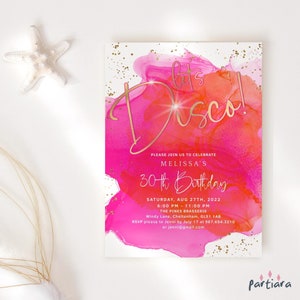 Tropical Disco Invitation, Birthday Dance Party Invite, Teen Girls or Ladies Summer Events Printable, Pink Orange Gold Decor, Editable P200