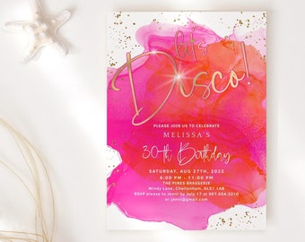 Birthday Disco Invitation Template for Teen Girls or Ladies: Hot Pink Orange Printable P200