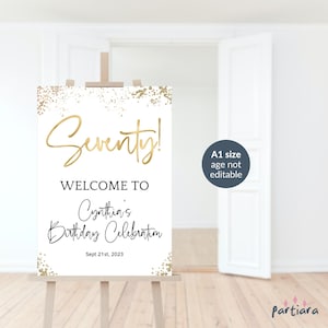 70th Birthday Welcome Sign All White Gold Dinner Party Poster Decoration Printable for Ladies A1 Sized Editable Digital Download P493