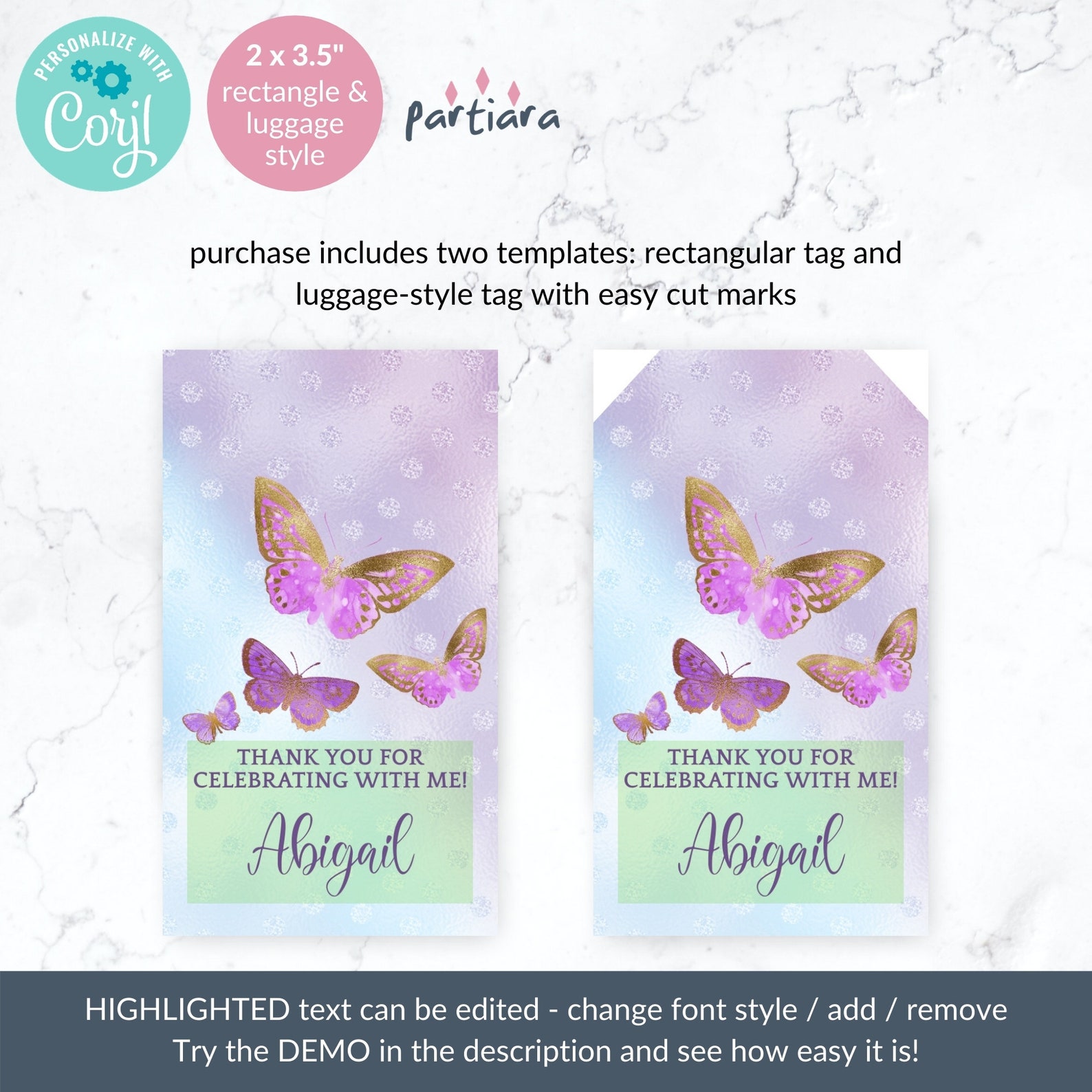 Butterfly Party Favor Gift Tag Editable Template Girls 1st Etsy