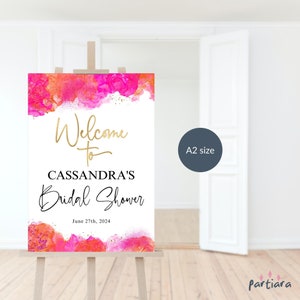 Bridal Shower Sign Welcome Party Poster Decoration Printable Hot Pink Orange Tropical Brunch Editable Digital Download A2 Template P200
