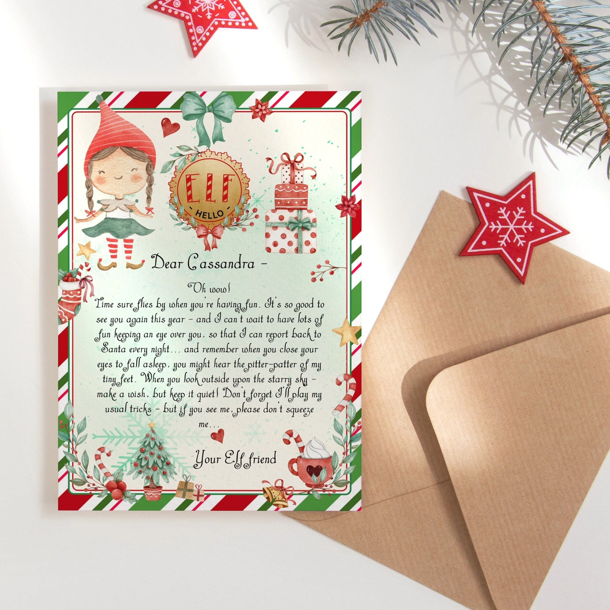 Elf Arrival Letter for Girls, Printable Hello I'm Back Elves Christmas Letters, Editable Digital Download Template P191