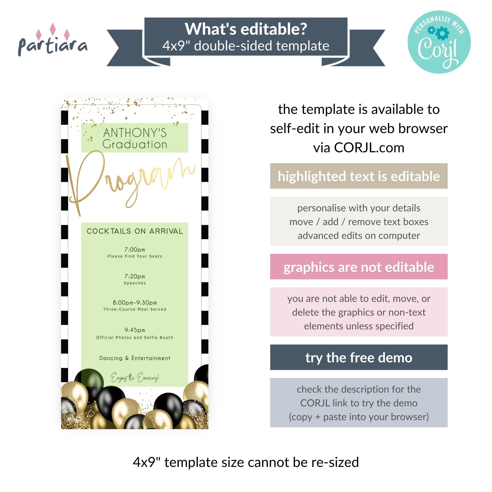 Menu Greeting Graduation Graduation Program Menu Template Card Printable, Editable Grad Dinner ...