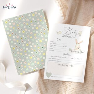 Voorspellingskaart babykonijn, wensen en advies babyshower afdrukbaar, genderneutraal aandenken jongen of meisje, bewerkbare download P52 P504