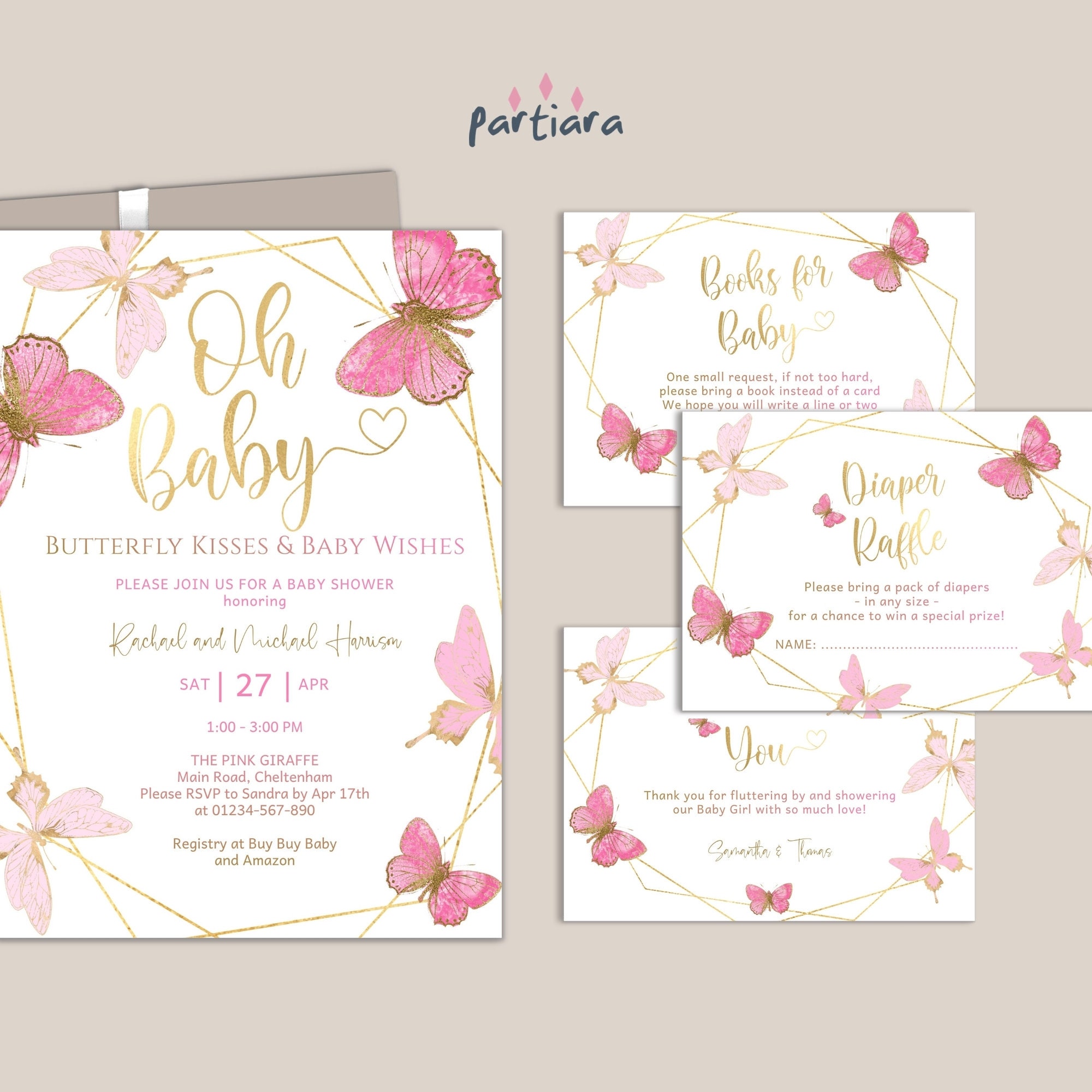 Blush Pink Butterfly Baby Shower Invitation Bundle DIY Etsy