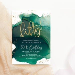 50th Birthday Invitation for Women Editable Emerald Green and Gold Party Invites for Men Printable Corjl Digital Download P132 P257
