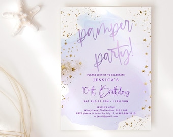 Plantilla de invitación para fiesta de mimos: Invitación de cumpleaños de belleza o spa para niñas (descarga digital) P458