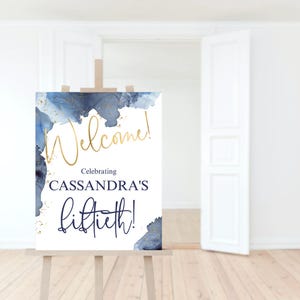 Navy Blue Welcome Sign Template, Birthday Dinner Party Welcome Poster Printable, Editable 16x20 Board, Men or Ladies Milestone Events P239