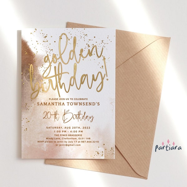 Ladies Golden Birthday Invitation Printable Fall Browns and Gold Party Invite Editable Template Teen Girls Brunch Digital Download P214