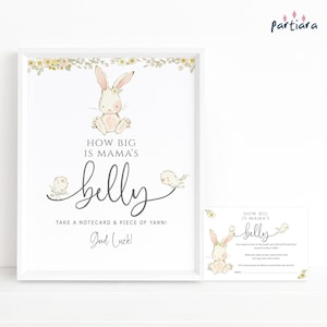 Measure Mommys Belly Bunny Game Sign Template, Easter or Spring Party Table Poster Printable, Gender Neutral Editable Download P504