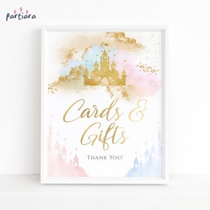 Fairytale Gift Table Sign Princess Party Template, Girls Cards and Gifts Poster Printable, Pastel Blue Pink Baby Shower Decor, Editable P137