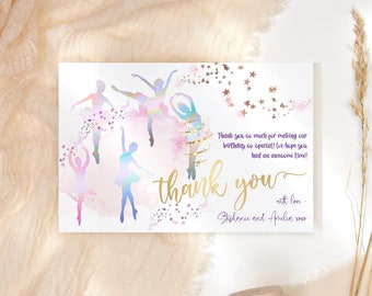 Girl Dance and Twirl Birthday Thank You Notecard Printable Pink Purple Gold Ballerina Birthday Party Thankyou Cards Printable Download P218