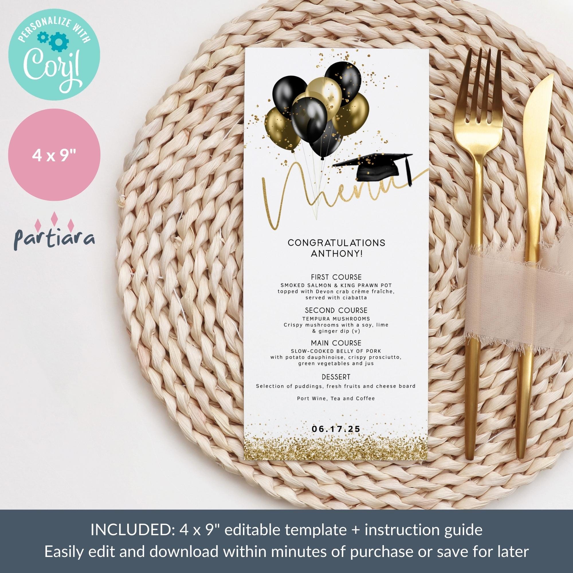 Graduation Dinner Menu Template, Boys Grad Bash Party Table Menus ...