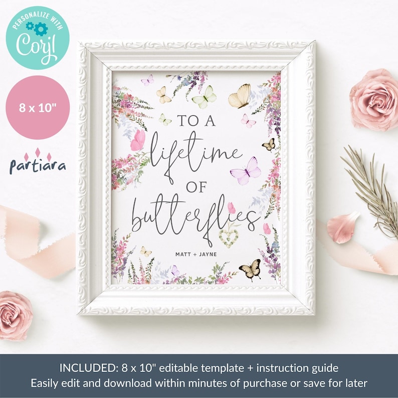 Butterfly Bridal Shower Table Decor Sign Printable Lifetime of Etsy