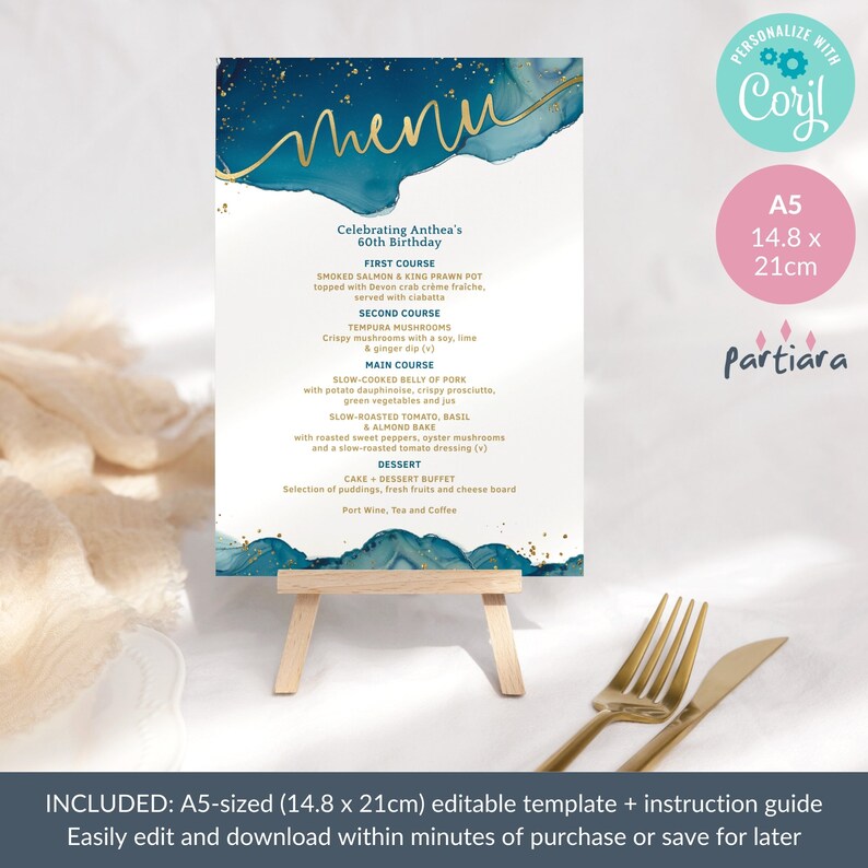 Retirement Menu. Example Teal Gold Menu Card Template, Ladies Surprise Dinner Party Table Menus ...