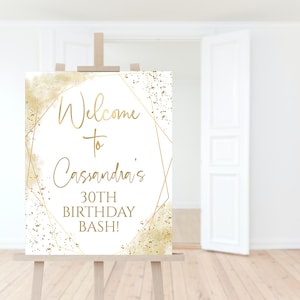 All White Gold Birthday Welcome Sign Printable Ladies Birthday Bash Dinner Drinks Party Welcome Poster Decor Editable Digital Download P86