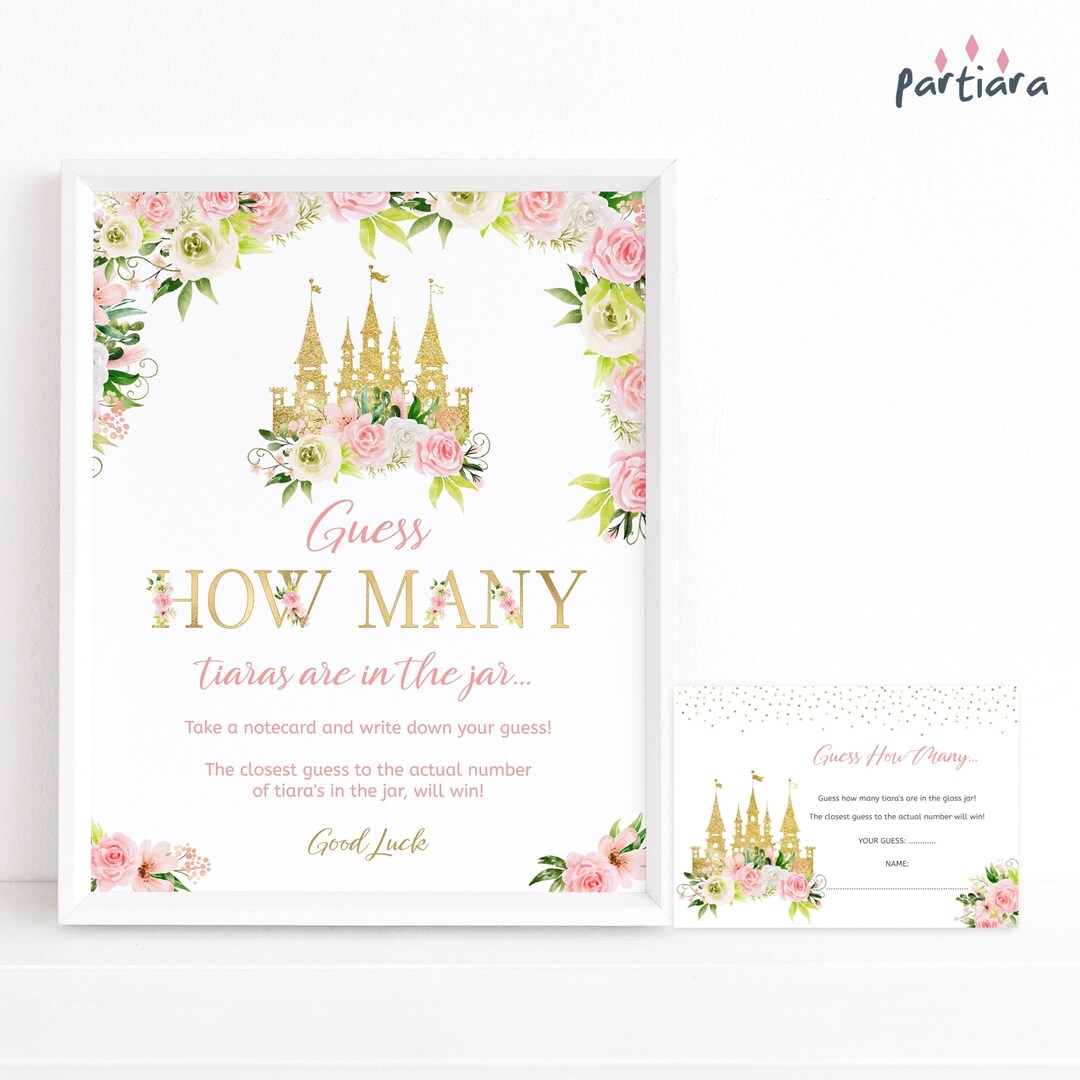 Princess Guess How Many Game Sign Template: Fairytale Baby Shower Decor ...