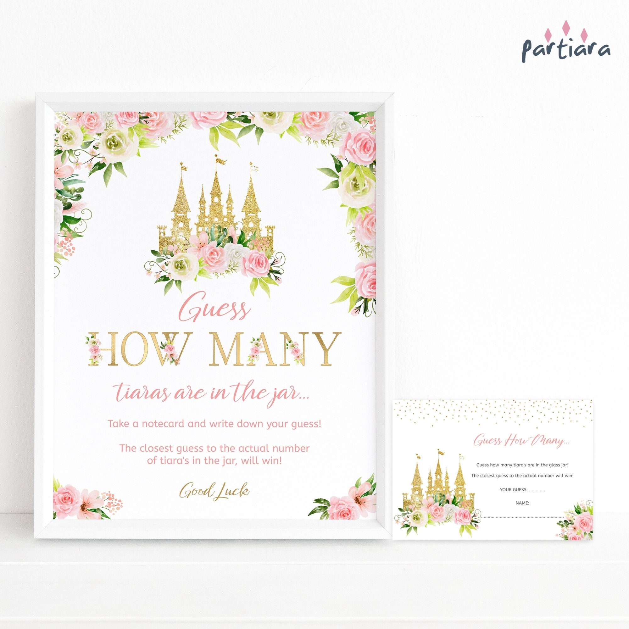 Quess How Many Sign Princess Guess How Many Game Sign Template: Fairytale Baby Shower Decor ...