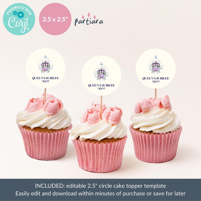 Queen's Platinum Jubilee Cupcake Toppers Printable Garden Etsy UK