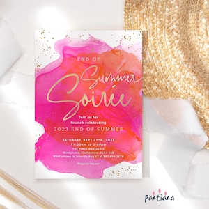 Tropische Sommer-Soiree-Einladung, Mädchen-Geburtstags-Party einladen Vorlage, heißes rosa orange Dekor druckbare, bearbeitbare digitale Download P200