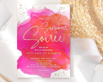 Summer Soiree Invite Ladies Birthday Invitations Hot Pink Orange Tropical Party Invites Printable Editable Digital Download P200