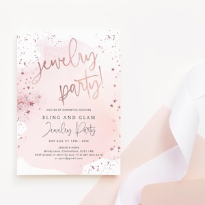 Jewelry Party Invitation Blush Pink Rose Gold Ladies Jewelry Exchange Hosting Invites Printable Editable Digital Download Template P458