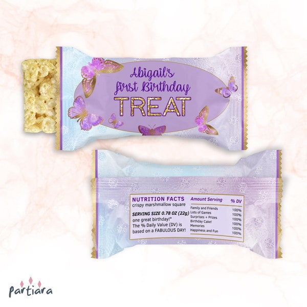 Girl Butterfly Rice Candy Treat Labels 1st Birthday Party Treats Printable Girls Baby Shower Party Favors Editable Digital Download P170