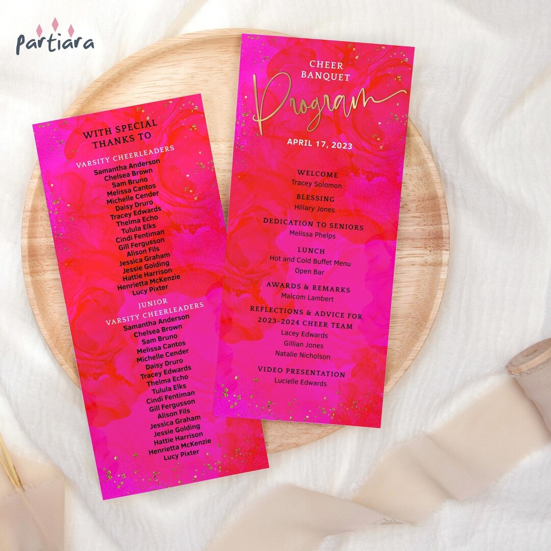 Editable program card ladies birthday dinner party banquet programs