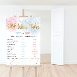 Old Wives Tales Poster Printable, Boy or Girl Baby Predictions Game A2 Sign Editable Template, Baby Shower Gender Reveal Activity P16