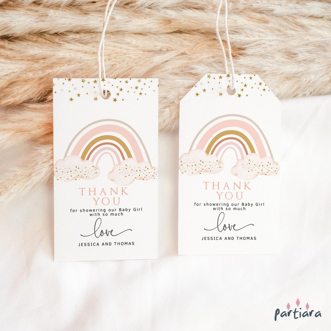 Boho Rainbow Favor Gift Tags, Baby Sprinkle Thank You Tag Printable ...