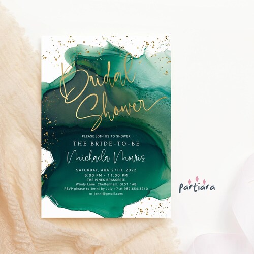 EDITABLE Greenery Bridal Shower Invitation Green Gold Etsy