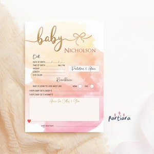 Modèle de carte de jeu de baby shower de prédictions de soleil, souhaits de thème de limonade d'été de filles et notes de conseils imprimables, téléchargement modifiable P178