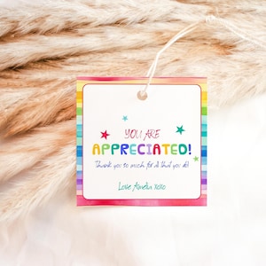 Teacher Appreciation Tag, You Are Appreciated Gift Tags Printable, Colorful Rainbow Favor Label Editable Digital Download Template P894
