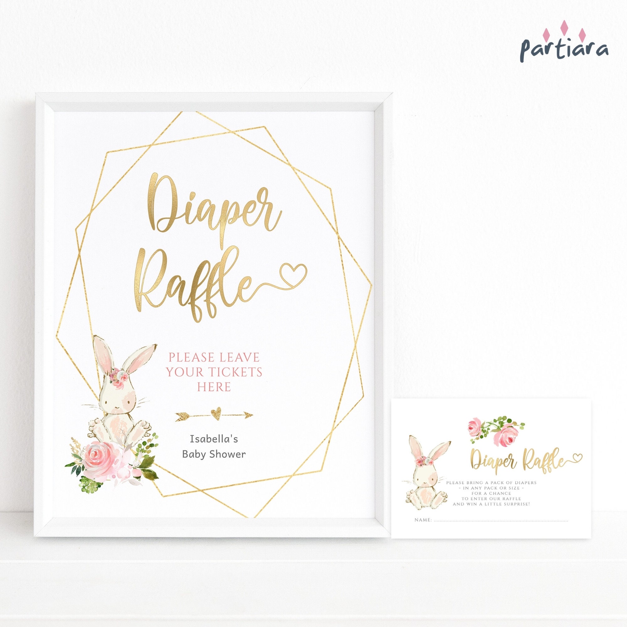 Peta Leaping Rabbit Raffle Bunny Diaper Raffle Game Sign Template and Raffle Ticket Set for Girls ...