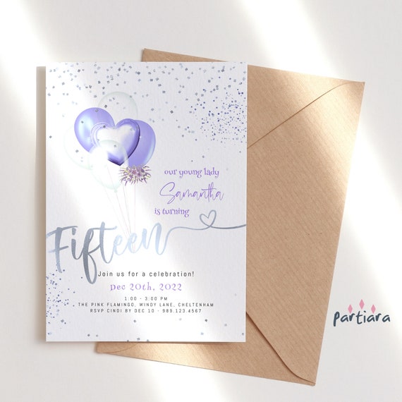15th Birthday Invitation for Girl Editable Fifteen Party Etsy
