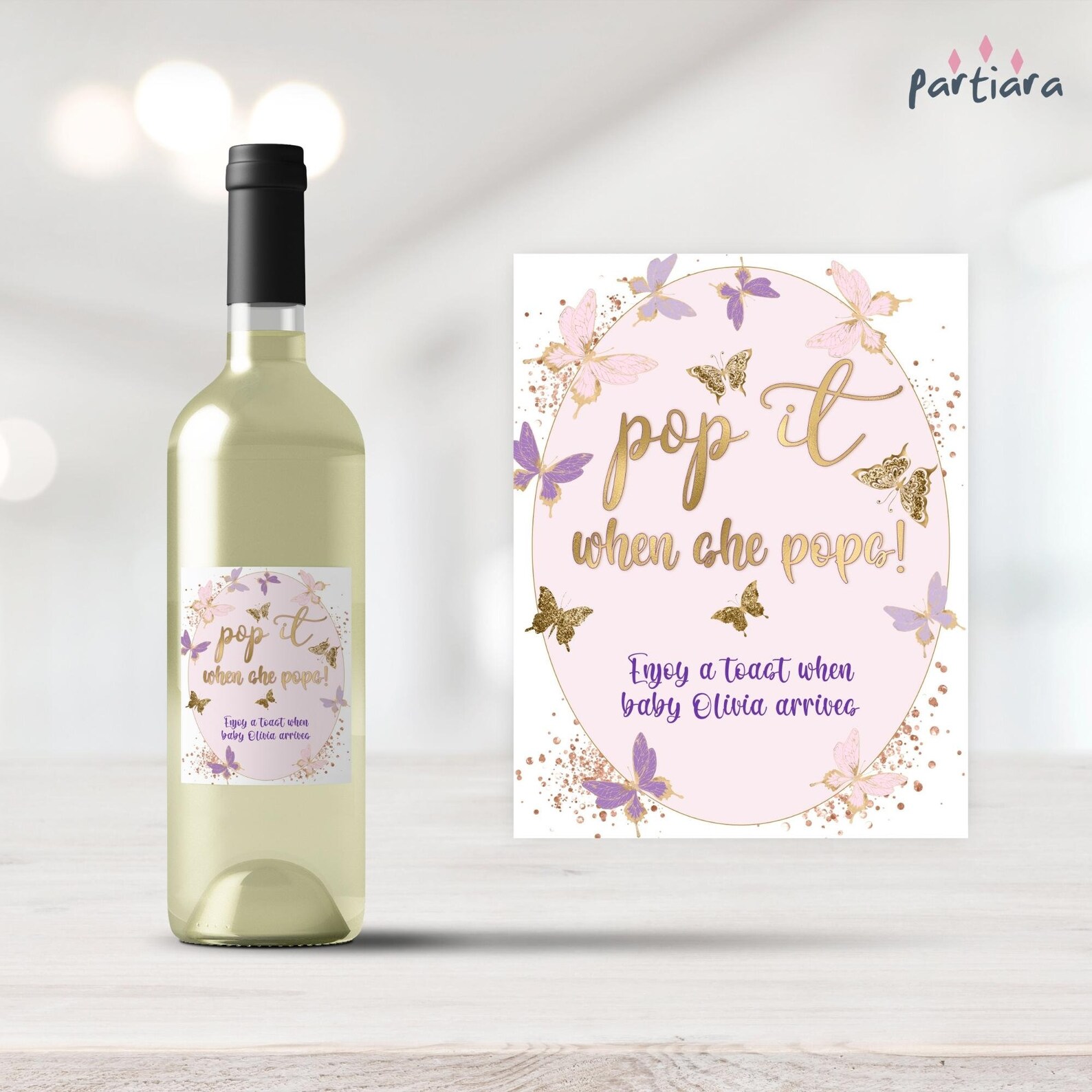 Butterfly Baby Shower Wine Label Template, Large Bottle Favors ...