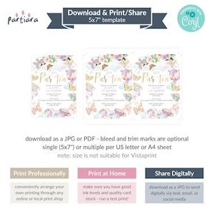 Unicorn Birthday Tea Party Invite 1st Birthday Invitation Printable Pastel Girls Floral Butterfly Theme Pink Lilac Gold Decor Editable P634 image 4