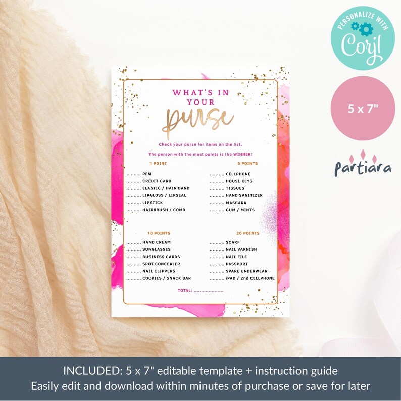 Bridal Shower Game Whats in Your Purse Printable Tropical Baby Etsy