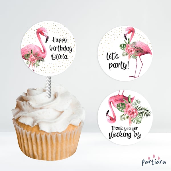 Flamingo Birthday Cupcakes Topper Printable Teen Girls Party Cakes Pink Tropical Floral Decor Editable Digital Download Template P174