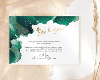 Emerald Green Birthday Thank You Card Printable Ladies Teens Girls Baby Shower Party Notecard Editable Digital Download Template P6 P257
