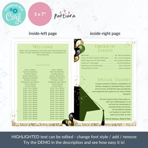 Graduation Program Self Editable Black and Gold College High School or University Grad Programs Printable Bi-Fold Booklet Template P251 image 7