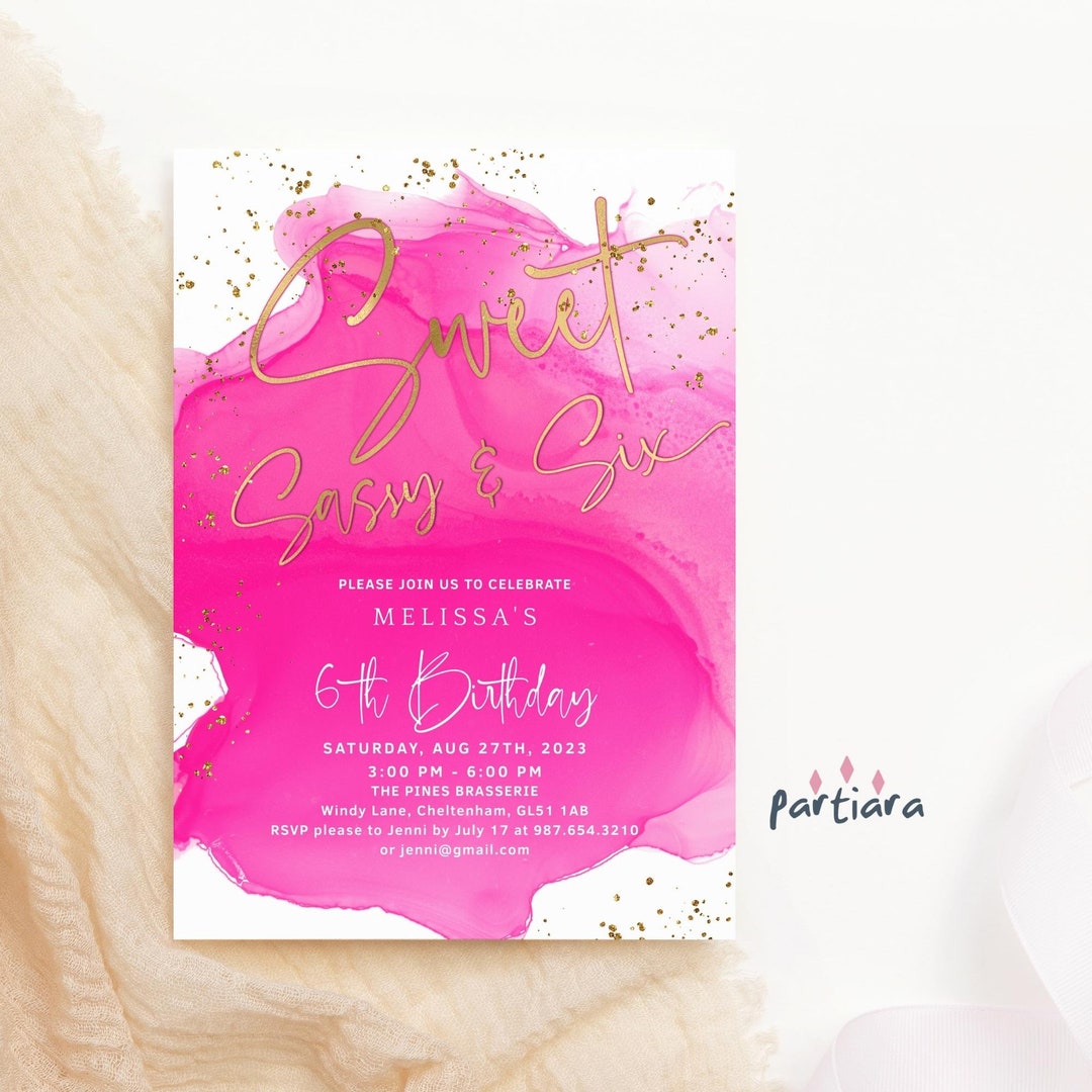 6th Birthday Invite Sweet Sassy and Six Party Invitations Printable Hot ...