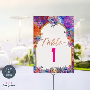 Modèle de carte numéro de Table cachemire, brunch de douche nuptiale, décoration thème indien marocain imprimable, anniversaire de dames, modèle modifiable P808