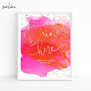Birthday Drinks Table Sign Template, Tropical Party Bar Poster Printable, Ladies Dinner Party Events, Pink Orange Decor Editable P200