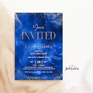 Convite de Aniversário "Você Está Convidada" - Modelo: Convite Azul Royal para Meninas ou Senhoras (Imprimível) P271