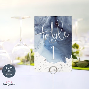 Baptism Table Numbers, Boys Communion Party Table Seating Printable, Navy Blue Silver Decor, Editable Digital Download Template P263