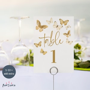 NUMERI DA TAVOLO A FARFALLA Decorazione per feste di compleanno stampabile, modello modificabile per tavoli da pranzo per 16 anni, tutti bianchi e dorati P167
