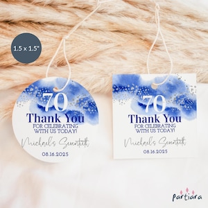 Royal Blue Birthday Sticker Template, Ladies 50th 60th 70th Favor Gifts Thank You Label Printable, Editable Digital Download P237