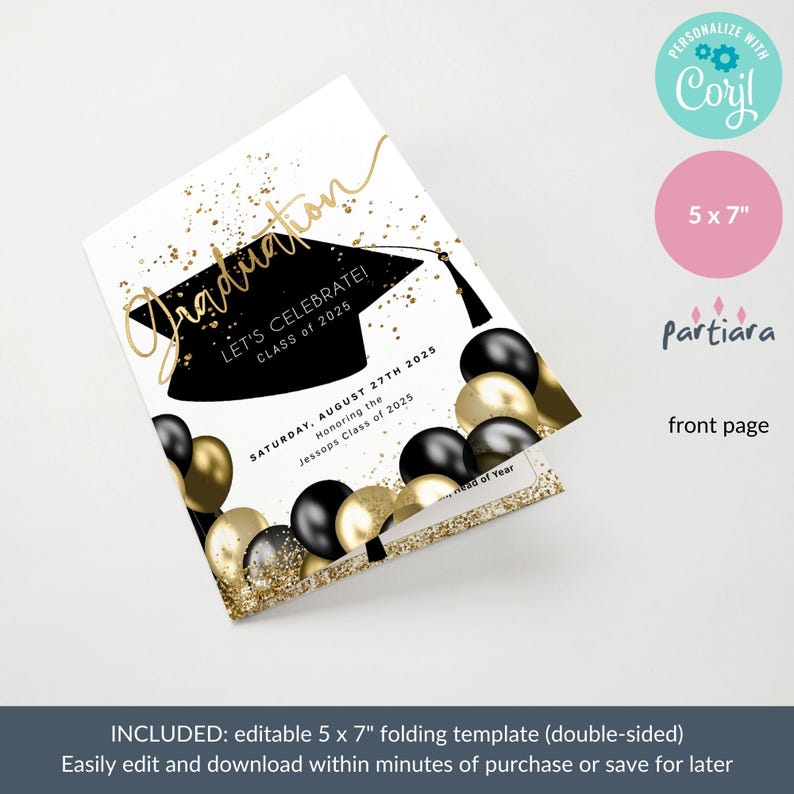 Graduation Program Self Editable Black and Gold College High School or University Grad Programs Printable Bi-Fold Booklet Template P251 image 3